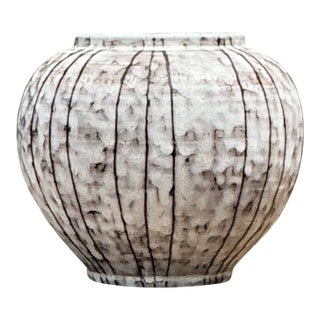Vintage Brown and White Ceramic Vase For Sale