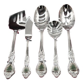 Spode Christmas Tree 5-Piece Stainless Steel Hostess Flatware Set, Holiday Edition For Sale
