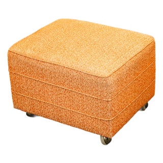 Mid Century Modern Ottoman Stool Rectangular Cushion Orange Vintage Rolling Seat For Sale