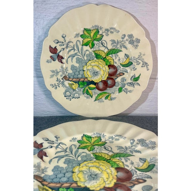 (2) Royal Doulton Kirkwood Multicolor Dinner Plates. Features, flowers, fruit, and a scalloped edge. C. 1948 - 1960