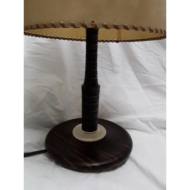 Beige Vintage Rosewood and Leather Table Lamp, 1920s For Sale - Image 8 of 9