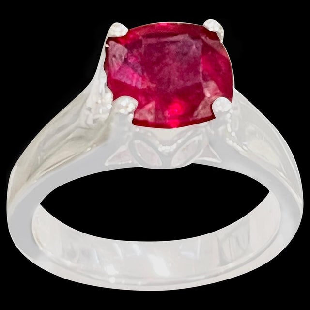 3.5 Carat Cushion Treated Ruby 14 Karat White Gold Ring For Sale - Image 17 of 18