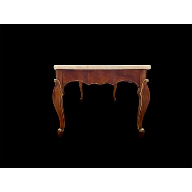 Louis XV-Style Cherry Coffee Table With Fossil Limestone Top and Gilded Accents For Sale - Image 4 of 8