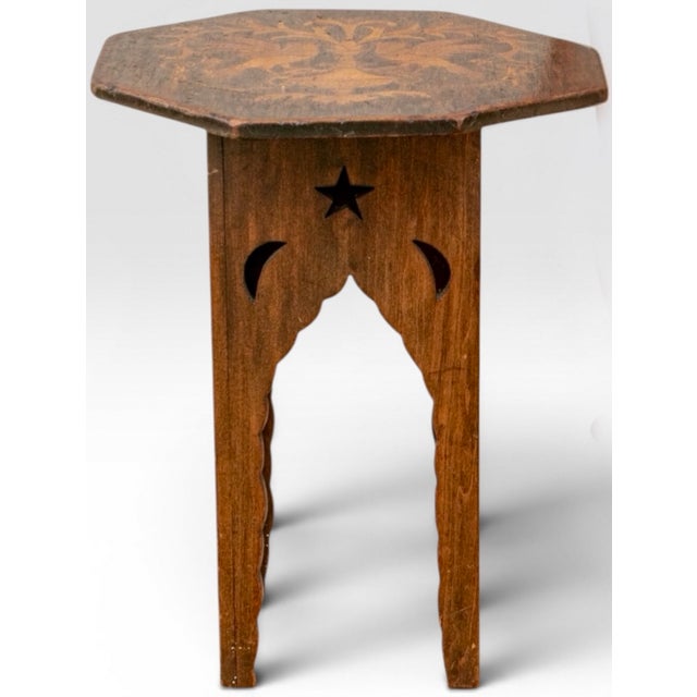 Mid 20th Century Vintage Moroccan Anglo Indian Marquetry Bird Octagonal Inlay Wood Drink Table For Sale - Image 5 of 5