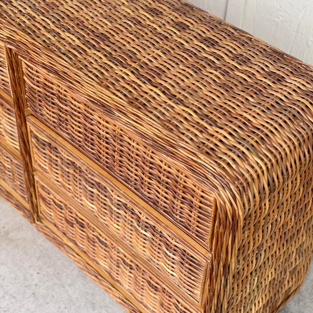 1970s Coastal Wicker Waterfall Double Dresser For Sale - Image 11 of 11
