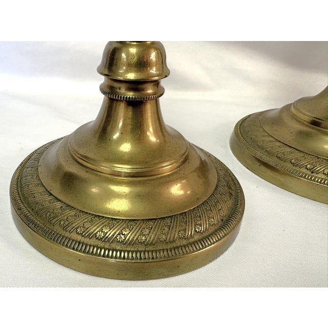 Brass Antique French Brass Candlesticks- A Pair For Sale - Image 8 of 18