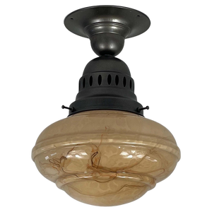 Art Deco Flush Mount in Marbled Opaline Glass & Burnished Metal, Germany, 1920s