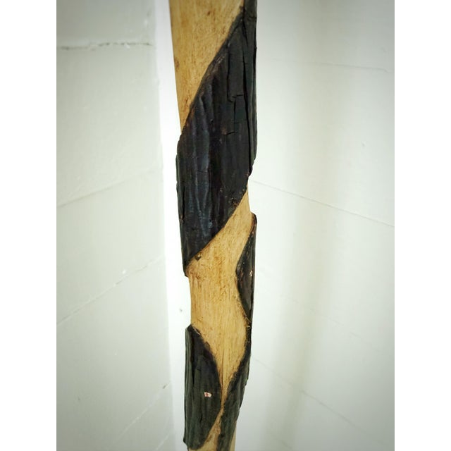 Wood Vintage Hand-Carved Snake Walking Cane in Wood With Black Spiral Folk Art Design For Sale - Image 7 of 12