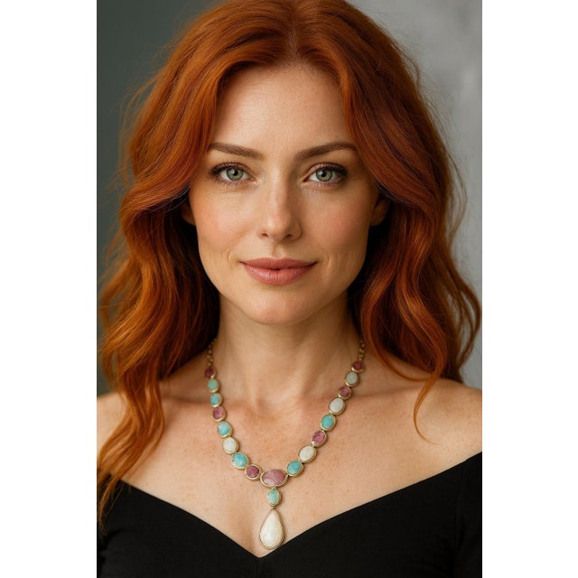 Baroque Bochic “Capri” Vintage Ruby & Blue, White Opal Necklace Set In 18K Gold & Silver For Sale - Image 3 of 6