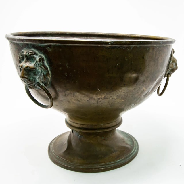 Brass Garden Planter With Lions Heads For Sale - Image 10 of 13