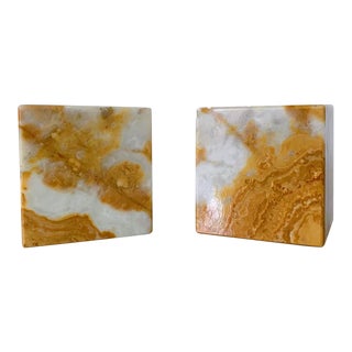 Vintage Square Onyx Marble Bookends - a Pair For Sale
