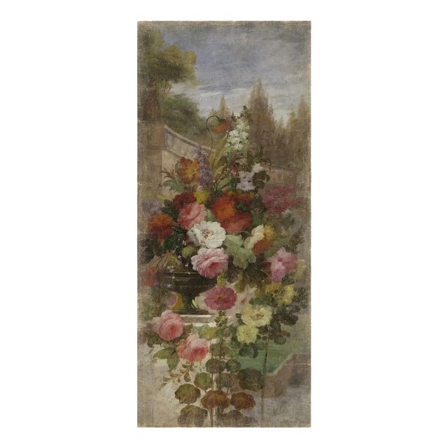 Panoramic Floral Wall Decor on Canvas, 19th Century For Sale