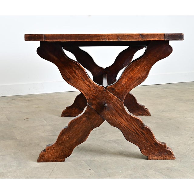 Italian 19th Century Inset Marble-Top Oak Trestle Table For Sale - Image 13 of 14