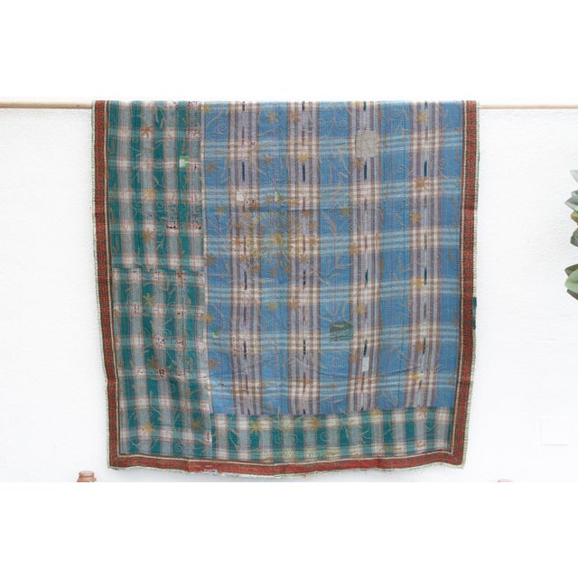 Textile Vintage Turquoise & Gold Suzani Throw For Sale - Image 7 of 12