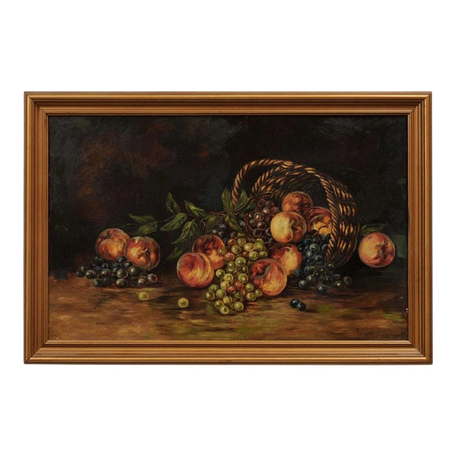 Mid 19th Century American School Still Life of Peaches and Grapes Oil Painting, Framed For Sale