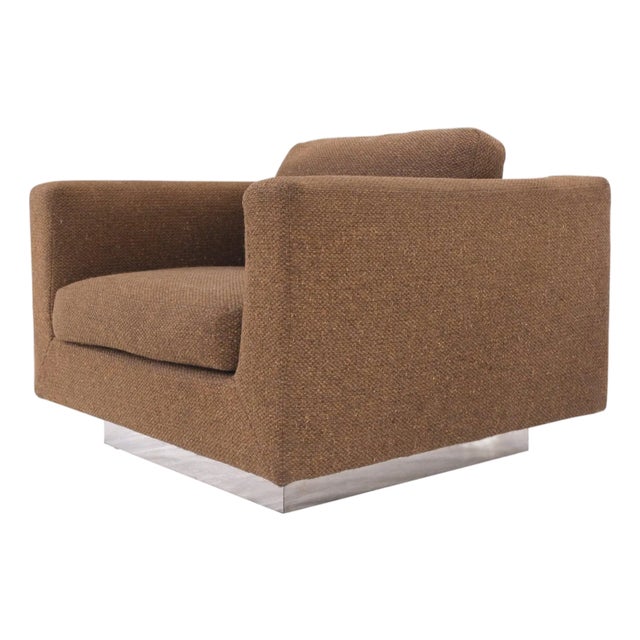 Dunbar Large Cube Shape Oversize Chrome Mirror Base Lounge Club Arm Chair Modern For Sale