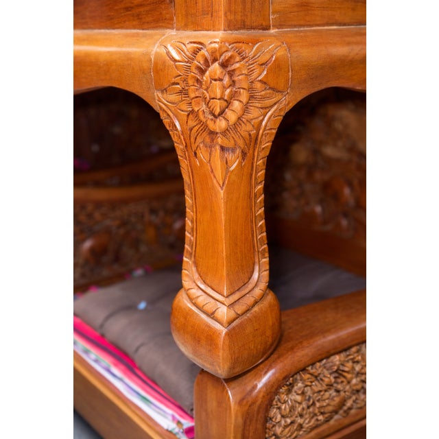 1960s Hand-Carved Teakwood Seating Set with Coffee Table, Indonesia, 1970s, Set of 5 For Sale - Image 5 of 7