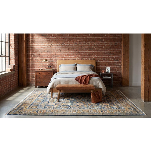 Royal Blue 8x10 Blue Hand-Knotted Wool Faded Floral Bloom Geometric Modern Carpet Rug For Sale - Image 8 of 10