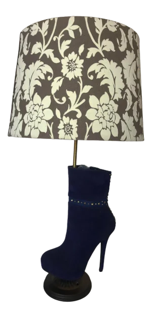Purple Stiletto High Heel Boot Table Lamp With Floral Lamp Shade