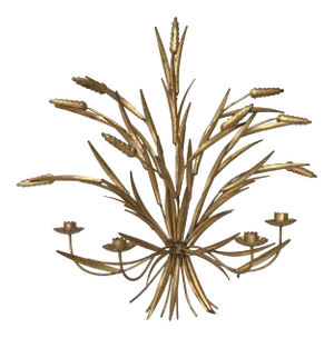Hollywood Regency Italian Sheaf of Wheat Tole Candelabra Wall Sconce