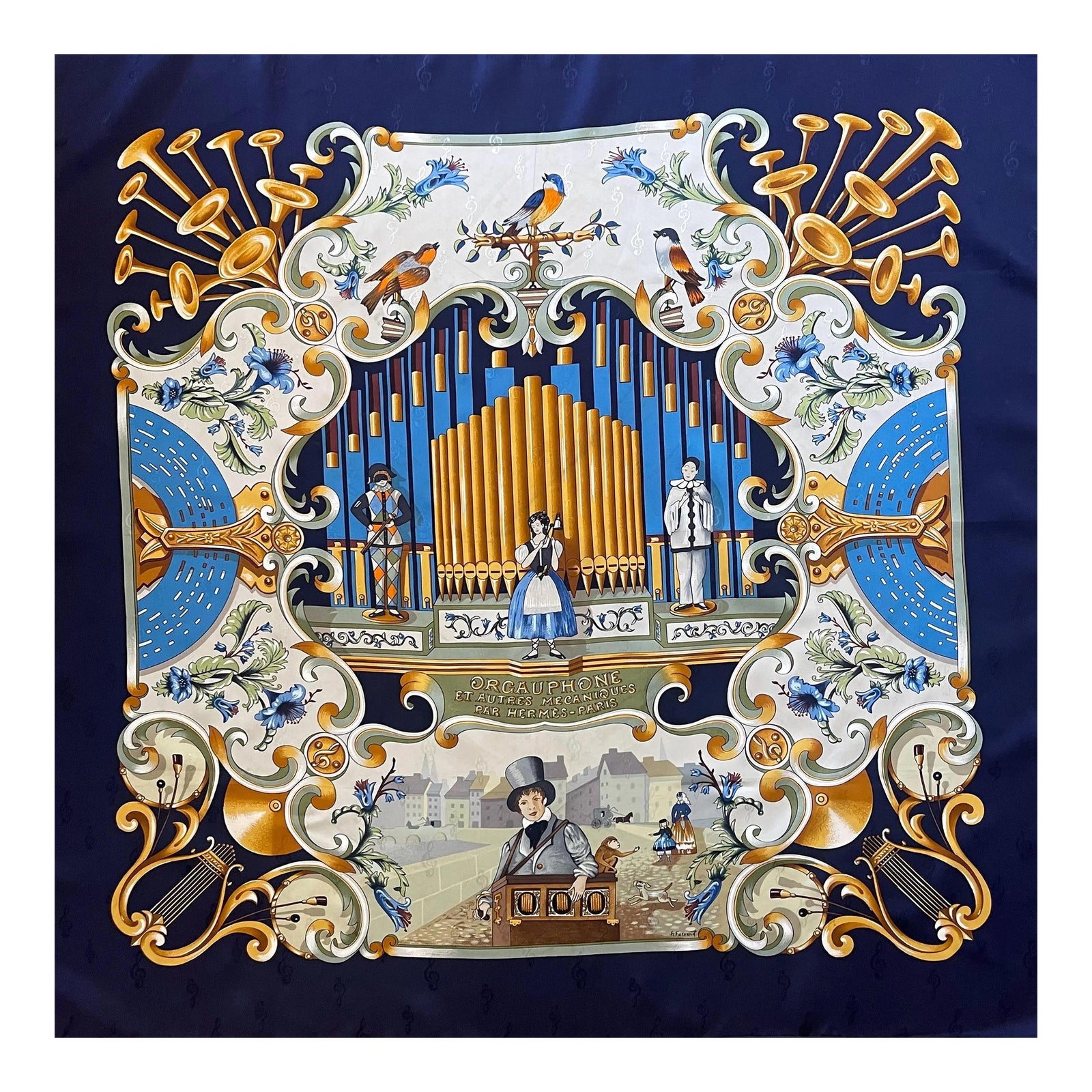 アート・デザイン・音楽 Hermes Hermès Scarf “Orgauphone Et Autres Mécaniques” 1996 | Chairish