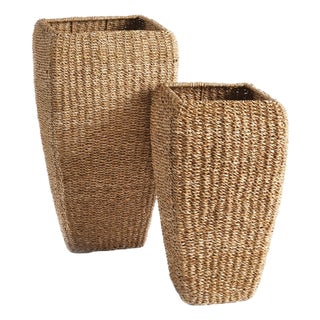 Seagrass Tall Square Planters, Set Of 2 For Sale