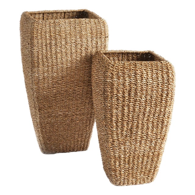 Seagrass Tall Square Planters, Set Of 2 For Sale
