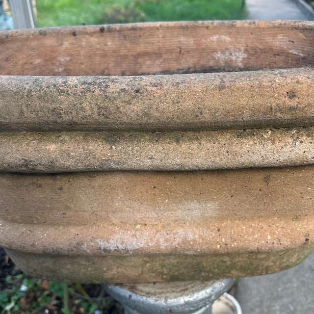 Ceramic Vintage Large Rustic Wide -Ribbed Oval Terracotta Planter For Sale - Image 7 of 12