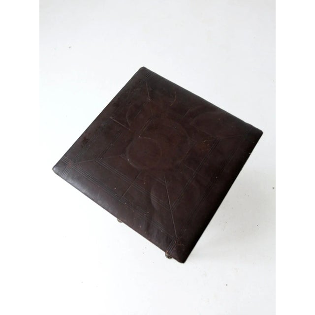 Wood Antique Spool Table With Leather Top For Sale - Image 7 of 13