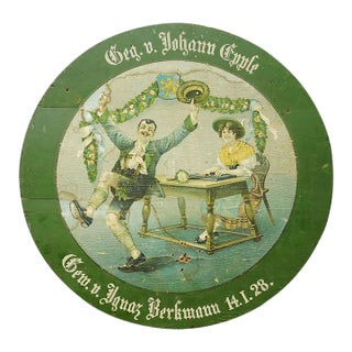 Antique German Shooting Target With Festive Couple Scene, Germany 1928 For Sale