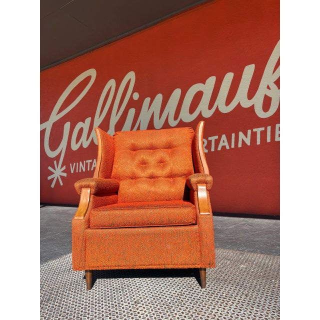 Orange Mid Century Wingback Armchair For Sale - Image 8 of 9