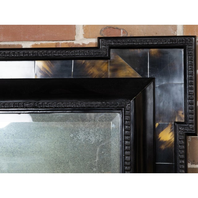Glass Dutch 19th Century Faux Tortoise Black and Amber Mirror with Carved Frame For Sale - Image 7 of 12