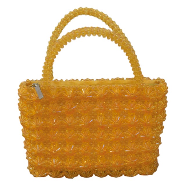 Shabby Chic Vintage Handmade Orange Acrylic Beaded Handbag For Sale - Image 3 of 7