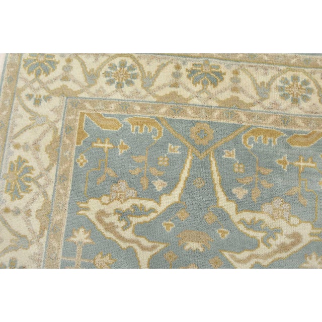 Oushak Rug 5’1” X 8’2” Blue Wool Tribal Hand-Knotted Oriental Carpet For Sale In Philadelphia - Image 6 of 14