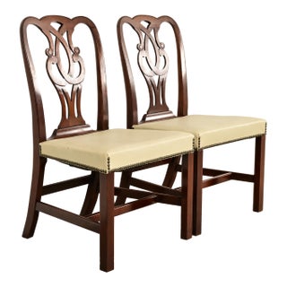 Baker Furniture Georgian Carved Mahogany Side Chairs or Dining Chairs, Pair For Sale