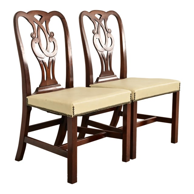 Baker Furniture Georgian Carved Mahogany Side Chairs or Dining Chairs, Pair For Sale