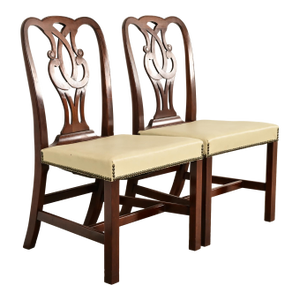 Baker Furniture Georgian Carved Mahogany Side Chairs or Dining Chairs, Pair