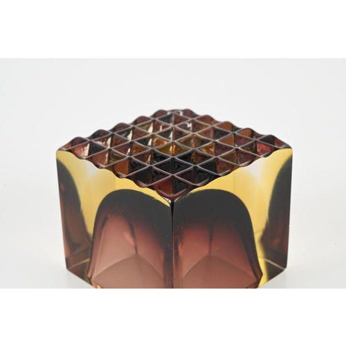 Murano Decorative Glass in Sommerso Merlot and Yellow Glass by F. Poli Italy, 1960s For Sale - Image 10 of 14