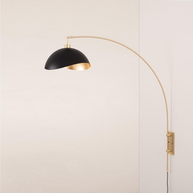 Nova Luna Bella Wall Arc Lamp, Weathered Brass, Matte Black/Gold Shade, Dimmable For Sale - Image 4 of 6