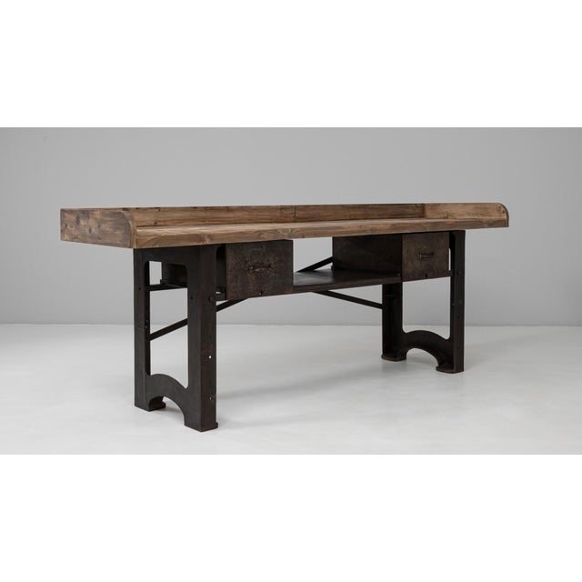 20th Century French Industrial Cast Iron Work Table with Wooden Top For Sale - Image 12 of 12