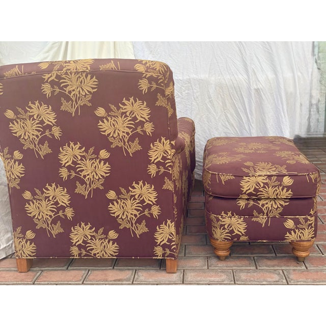 2000 - 2009 Ethan Allen English Rolled Arm Chair and Ottoman For Sale - Image 5 of 15