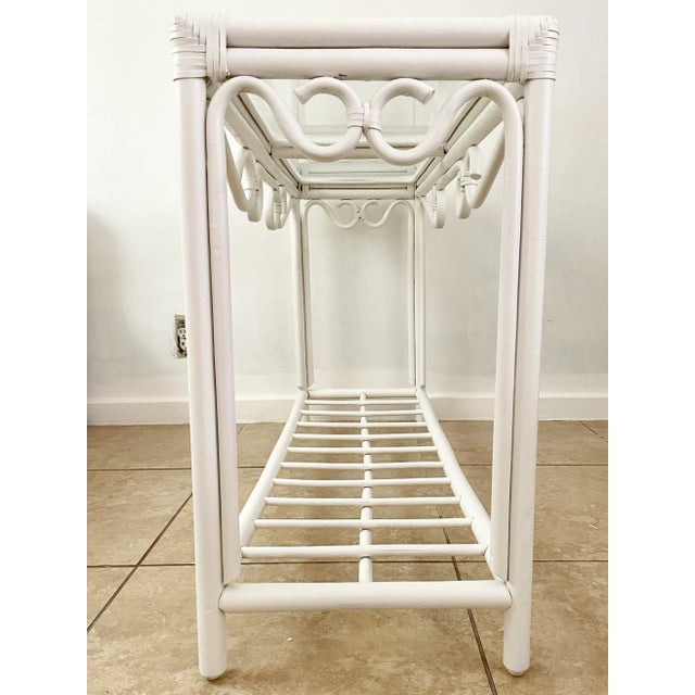 Boho Chic Rattan Console in White Lacquered Finish For Sale - Image 4 of 9