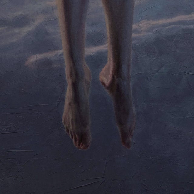 Early 21st Century Reverie by Dave Seeley | Oil on Canvas on Panel Woman floating in a sky with clouds at sunset. For Sale - Image 5 of 5