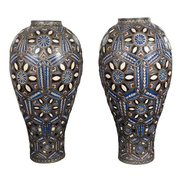 Monumental, Colorful Moroccan Ceramic Vases - A Pair For Sale