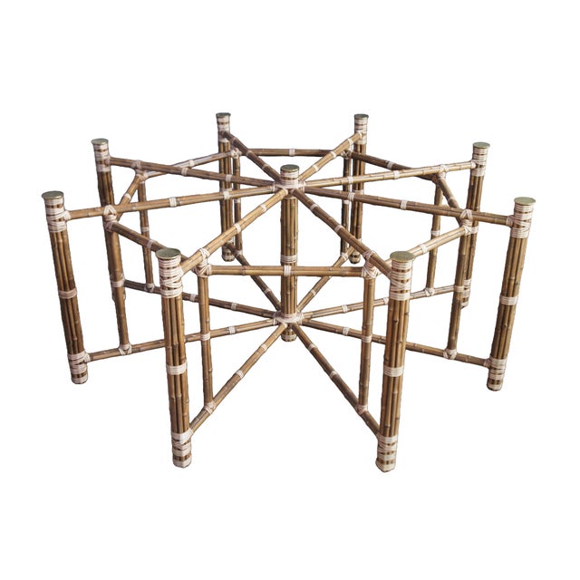 McGuire 1970s Attributed to McGuire Mid Century Bohemian Modern Octagonal Bamboo Glass Dining Table 74" For Sale - Image 4 of 18