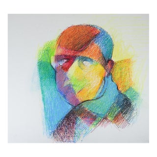Vintage Abstract Colorful Cubist Head Painting For Sale