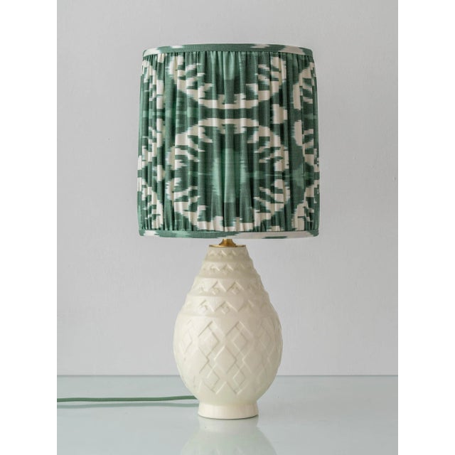 Antique Art Deco Ceramic Table Lamp with New Silk Ikat Shade by Charles Catteau For Sale - Image 11 of 11