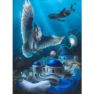 Path of the Narwhal by Shay Davis | Oil Painting of a surreal underwater scene with animals For Sale