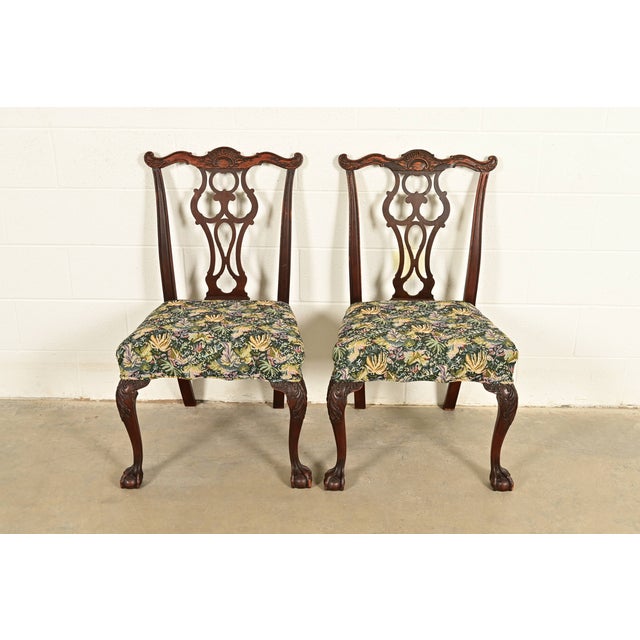 English Romweber Antique Chippendale Carved Mahogany Side Chairs or Dining Chairs, Pair For Sale - Image 3 of 13