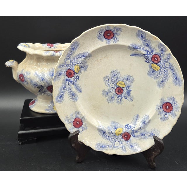Mid 19th Century Antique 1860s Staffordshire Footed Scalloped Tureen and Matching Underplate Set by Wood, Challinor & Co. English Pottery For Sale - Image 5 of 18